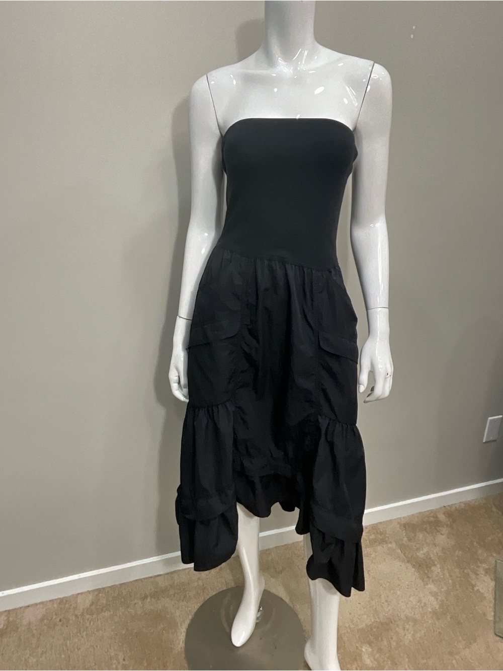 ANTHROPOLOGIE Daily Practice Strapless Drop Waist Tiered Midi Dress XS - Picture 4 of 7